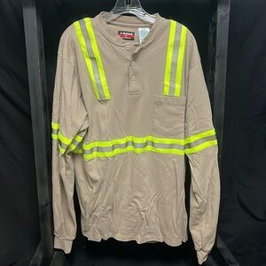 Bulwark- flame resistant long sleeve brown Henley shirt with reflective stripes